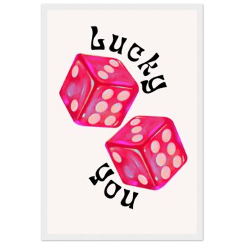 Retro Lucky Dice Framed Poster - Vibrant Pink & Teal Art Print, Ready-to-Hang Wall Decor