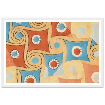 Abstract Swirls & Geometric Patterns Framed Poster in Vibrant Blue & Terracotta
